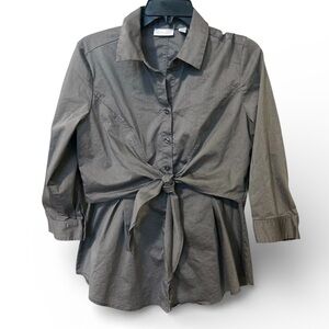 New York & Company Gray Tie Front Button Down Blouse Size Medium EUC